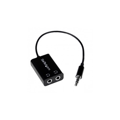 Startech.com Adaptador Divisor Splitter de Audífonos Mini-Jack, 3.5mm Macho - 2x 3.5mm Hembra, 15cm, Negro