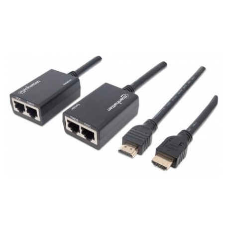 Manhattan Extensor HDMI por Cat5e-Cat6, Distancia Máxima 30 Metros, Cables HDMI Integrados