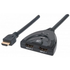 Manhattan Switch HDMI 1.3 de 2 Puertos, 2x HDMI Hembra - 1x HDMI Macho, Negro