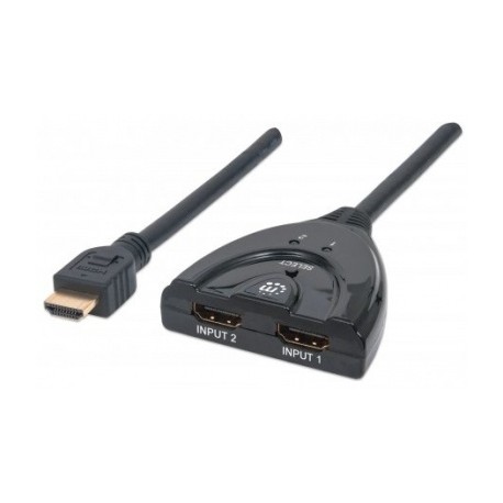 Manhattan Switch HDMI 1.3 de 2 Puertos, 2x HDMI Hembra - 1x HDMI Macho, Negro