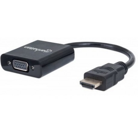 Manhattan Adaptador HDMI Macho - VGA Hembra, 22cm, Negro