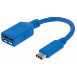 Manhattan Cable USB 3.1 C Macho - USB 3.0 A Hembra, 15cm, 3A, Azul