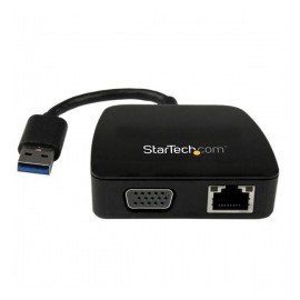 StarTech.com Mini Adaptador Docking Station USB 3.0 para Laptop, Gigabit Ethernet y VGA, Negro