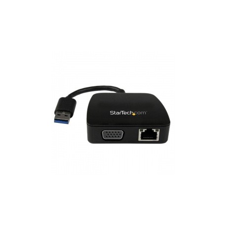 StarTech.com Mini Adaptador Docking Station USB 3.0 para Laptop, Gigabit Ethernet y VGA, Negro
