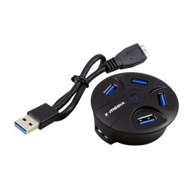 X-Media Hub USB 3.0, 4 Puertos, 5000Mbits, Negro