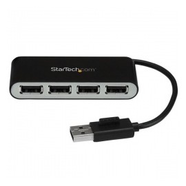 StarTech.com Hub Concentrador, 480 Mbits, USB 2.0 de 4 Puertos con Cable Integrado, Negro-Plata
