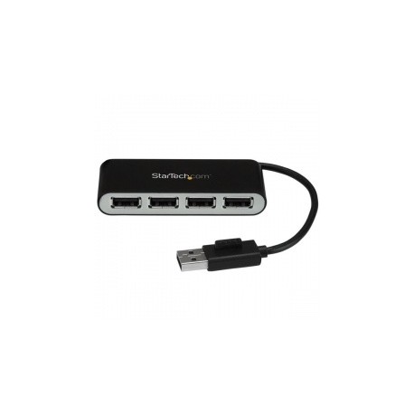 StarTech.com Hub Concentrador, 480 Mbits, USB 2.0 de 4 Puertos con Cable Integrado, Negro-Plata