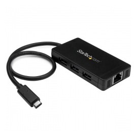 StarTech.com Hub USB 3.0, 3 Puertos USB-C y Ethernet Gigabit, 1000 Mbits, Negro