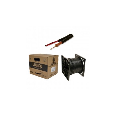 Logico Bobina de Cable Coaxial Siamese RG59, 305 Metros, Negro