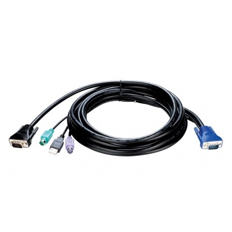 D-Link Cable KVM-402, D-Sub 15pin - D-Sub 15pin, USB 2.0 2 x PS2, 3 Metros, Negro