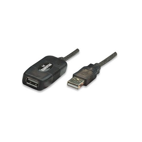 Manhattan Cable de Extensión Activa USB de Alta Velocidad Encadenable, USB A Macho - Hembra, 20 Metros, Negro