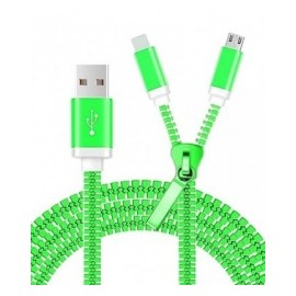 LevyDal Cable Cierre USB A Macho - Micro-USB B/Lightning, Verde