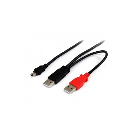 StarTech.com Cable en Y para Discos Duros Externos, 2x USB A Macho - 1x mini USB B Macho, 30cm, Negro