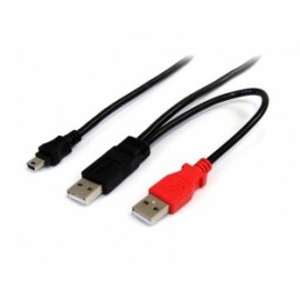 StarTech.com Cable en Y para Discos Duros Externos, 2x USB A Macho - 1x mini USB B Macho, 90cm, Negro