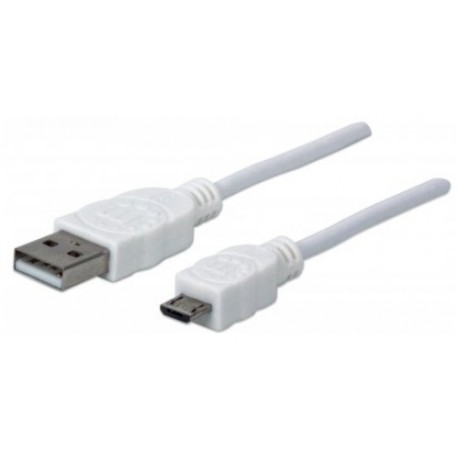 Manhattan Cable para Dispositivos USB de Alta Velocidad, USB 2.0 A Macho - micro USB 2.0 B Macho, 1 Metro, Blanco