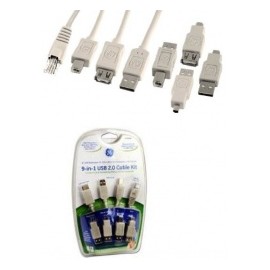 General Electric Cable USB 2.0 Macho, 9 Adaptadores, 4 Metros, Blanco