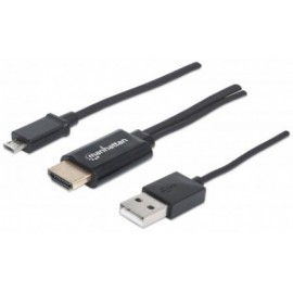 Manhattan Cable Micro USB 5-pin - HDMI, con USB A para Alimentación, Negro