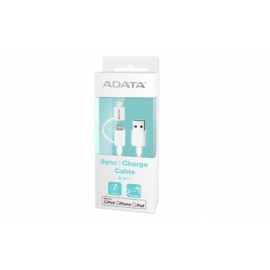 Adata Cable USB 2.0 2 en 1, USB A Macho - micro-USB B/Lightning Macho, 1 Metro, Blanco