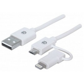 Manhattan Cable 2 en 1 iLynk, USB A Macho - micro-USB B Macho/Lightning 8-pin Macho, 1 Metro, Blanco