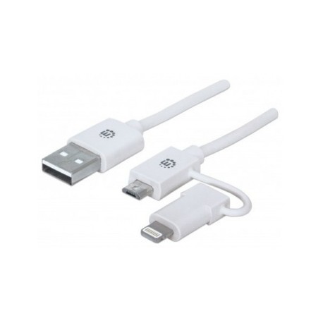 Manhattan Cable 2 en 1 iLynk, USB A Macho - micro-USB B Macho/Lightning 8-pin Macho, 1 Metro, Blanco