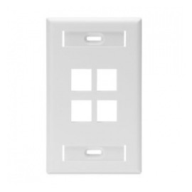 Leviton Placa de Pared QuickPort con Ventanas ID, 4 Puertos, Blanco