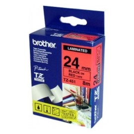 Cinta Brother TZ-451 Negro sobre Rojo, 24mm x 8m