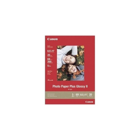 Canon Papel Fotográfico Plus Glossy II, 20 Hojas de Tamaño Carta
