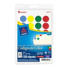 Avery Códigos de Color Removibles 5472, 1008 Etiquetas de Diámetro 3/4'', 4 Colores