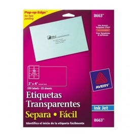 Avery Etiqueta de Envío 8663, 250 Etiquetas de 2'' x 4'', Transparente