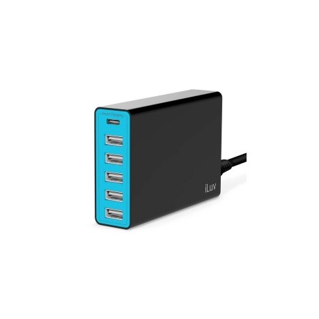 Cargador Portátil iLuv RockWall de 6 Puertos USB, 10.000mAh, Negro