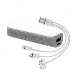 Cargador Portátil Ginga PowerBank con Cable 3 en 1 para iPhone 4/5, 2600mAh, Blanco