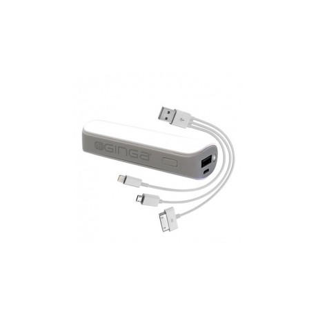 Cargador Portátil Ginga PowerBank con Cable 3 en 1 para iPhone 4/5, 2600mAh, Blanco