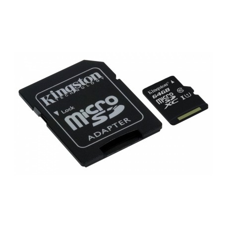 Memoria Flash Kingston, 64GB microSDXC Clase 10 UHS-I, con Adaptador SD