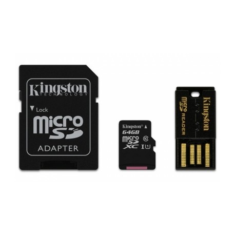 Kingston 64GB Multi Kit Mobility Kit Class10, incl. Tarjeta microSDHC con Adaptadores SD y USB