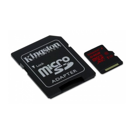 Memoria Flash Kingston, 64GB microSDHC/SDXC UHS-I Clase 3, con Adaptador microSD