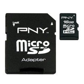 Memoria Flash PNY, 16GB microSDHC Clase 4, con Adaptador